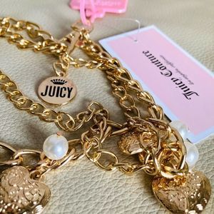 Juicy Couture Bling Gold Heart Charm Pearl Chain Belt Size M/L